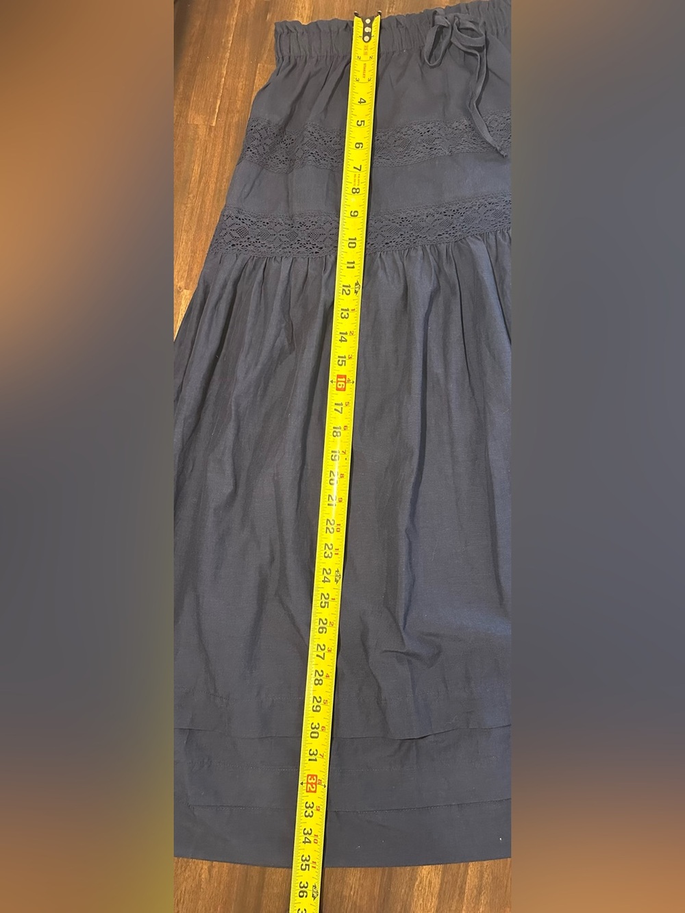 NWT And Now This Boho Tie-Waist Lace Inset Navy Maxi Skirt-Medium - Picture 8 of 10